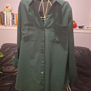 Elegant Forest Green Women's Button Down Shirt